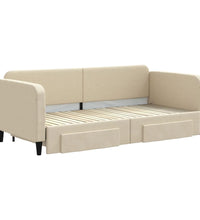Tagesbett Ausziehbar mit Schubladen Creme 90x200 cm Stoff