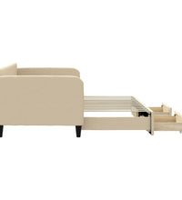 Tagesbett Ausziehbar mit Schubladen Creme 90x200 cm Stoff