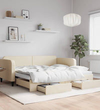 Tagesbett Ausziehbar mit Schubladen Creme 90x200 cm Stoff