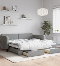 Tagesbett Ausziehbar mit Schubladen Hellgrau 100x200 cm Stoff