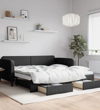 Tagesbett Ausziehbar mit Schubladen Schwarz 100x200 cm Stoff