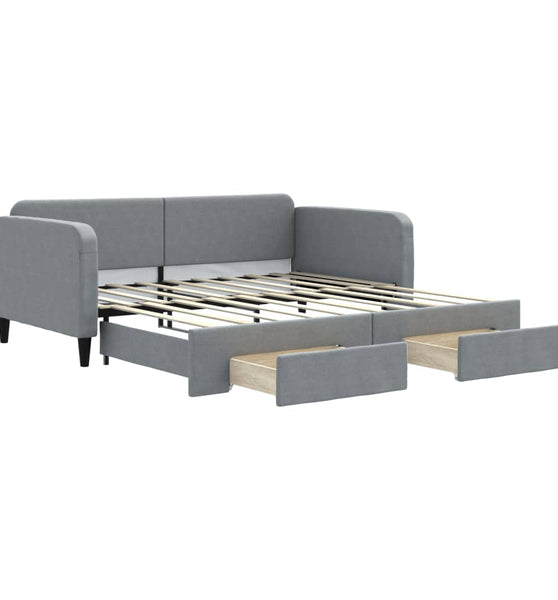 Tagesbett Ausziehbar mit Schubladen Hellgrau 90x190 cm Stoff