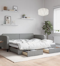 Tagesbett Ausziehbar mit Schubladen Hellgrau 90x190 cm Stoff