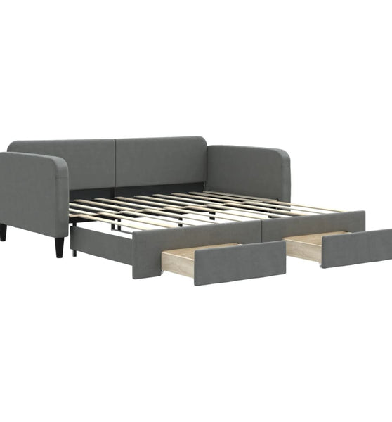 Tagesbett Ausziehbar mit Schubladen Dunkelgrau 90x190 cm Stoff