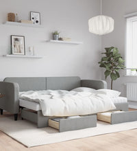 Tagesbett Ausziehbar mit Schubladen Hellgrau 80x200 cm Stoff