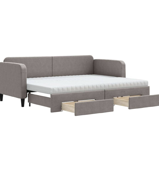 Tagesbett Ausziehbar mit Schubladen Taupe 80x200 cm Stoff