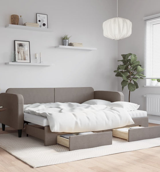 Tagesbett Ausziehbar mit Schubladen Taupe 80x200 cm Stoff