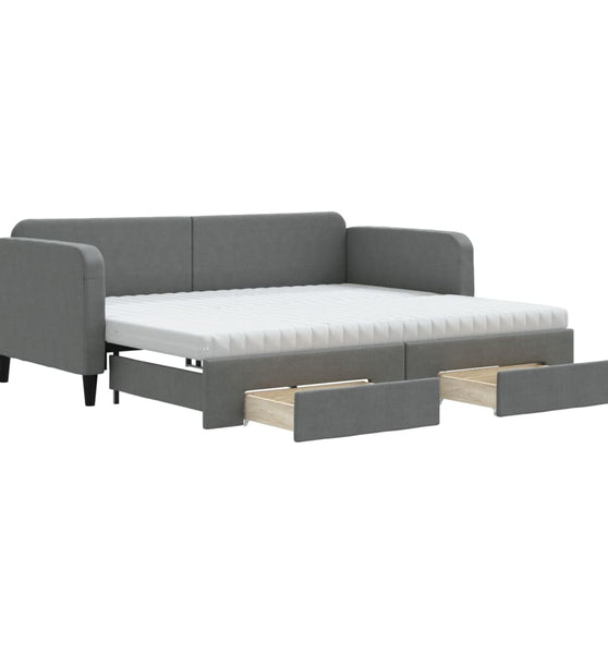 Tagesbett Ausziehbar mit Schubladen Dunkelgrau 90x200 cm Stoff