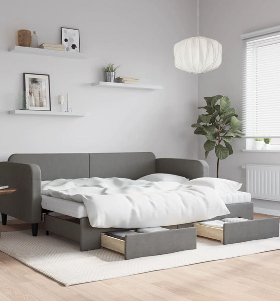 Tagesbett Ausziehbar mit Schubladen Dunkelgrau 90x200 cm Stoff