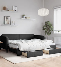 Tagesbett Ausziehbar mit Schubladen Schwarz 90x200 cm Stoff