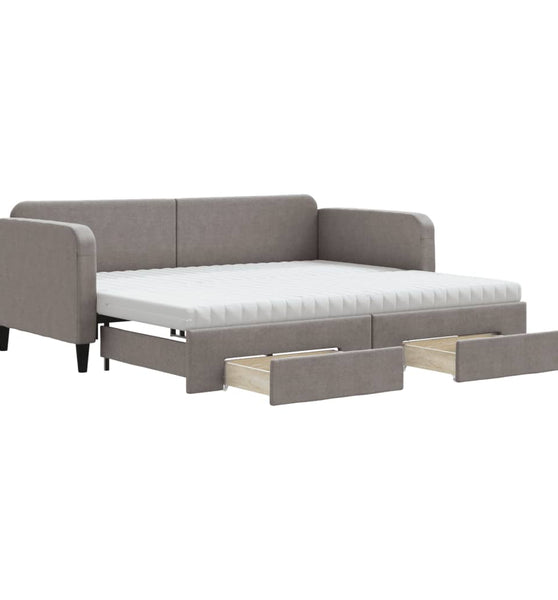 Tagesbett Ausziehbar mit Schubladen Taupe 90x200 cm Stoff