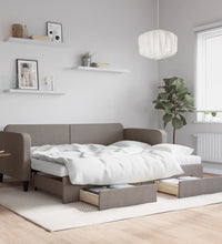 Tagesbett Ausziehbar mit Schubladen Taupe 90x200 cm Stoff