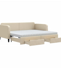 Tagesbett Ausziehbar mit Schubladen Creme 90x200 cm Stoff
