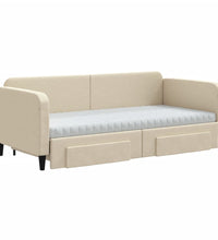 Tagesbett Ausziehbar mit Schubladen Creme 90x200 cm Stoff
