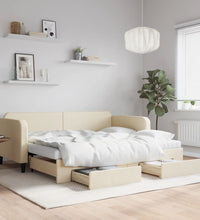 Tagesbett Ausziehbar mit Schubladen Creme 90x200 cm Stoff