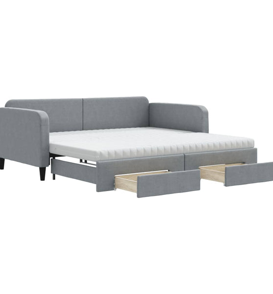 Tagesbett Ausziehbar mit Schubladen Hellgrau 100x200 cm Stoff
