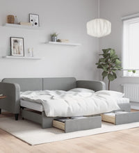 Tagesbett Ausziehbar mit Schubladen Hellgrau 100x200 cm Stoff