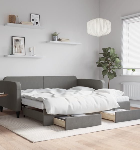 Tagesbett Ausziehbar mit Schubladen Dunkelgrau 100x200 cm Stoff