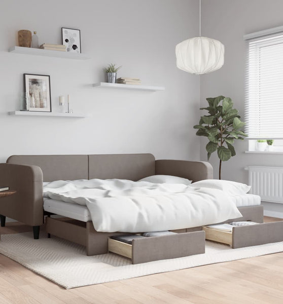 Tagesbett Ausziehbar mit Schubladen Taupe 100x200 cm Stoff