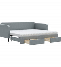 Tagesbett Ausziehbar mit Schubladen Hellgrau 90x190 cm Stoff
