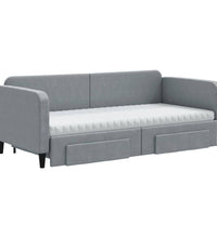 Tagesbett Ausziehbar mit Schubladen Hellgrau 90x190 cm Stoff