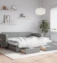 Tagesbett Ausziehbar mit Schubladen Hellgrau 90x190 cm Stoff
