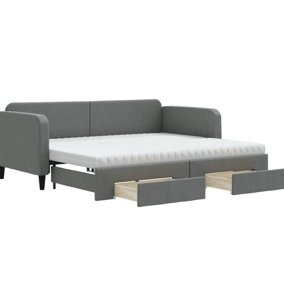 Tagesbett Ausziehbar mit Schubladen Dunkelgrau 90x190 cm Stoff
