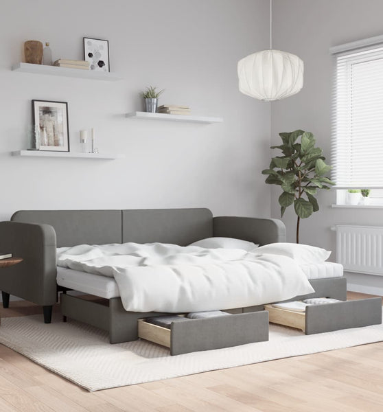 Tagesbett Ausziehbar mit Schubladen Dunkelgrau 90x190 cm Stoff