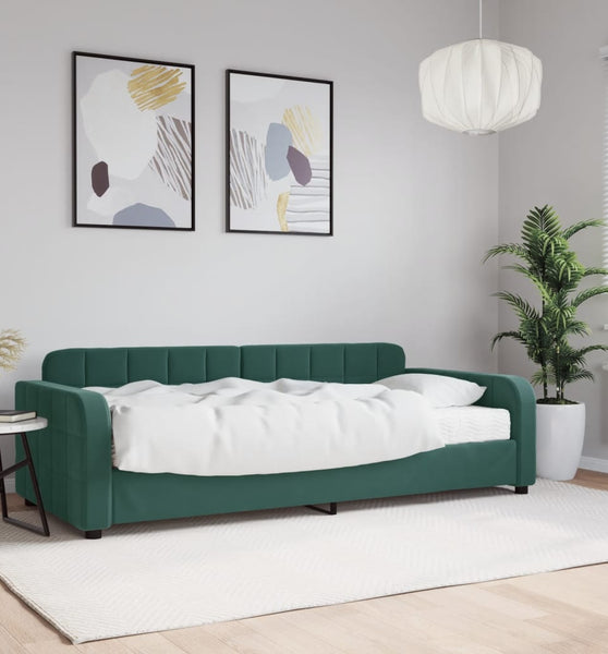 Tagesbett mit Matratze Dunkelgrün 90x200 cm Samt