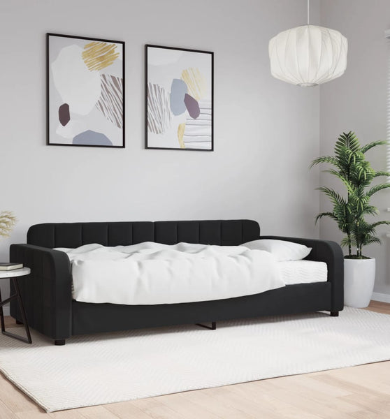 Tagesbett mit Matratze Schwarz 90x200 cm Samt