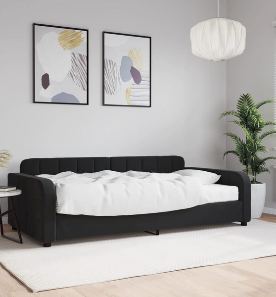 Tagesbett mit Matratze Schwarz 100x200 cm Samt