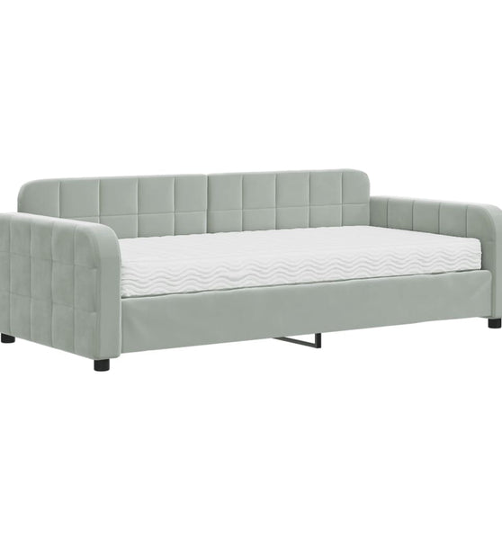 Tagesbett mit Matratze Hellgrau 90x190 cm Samt