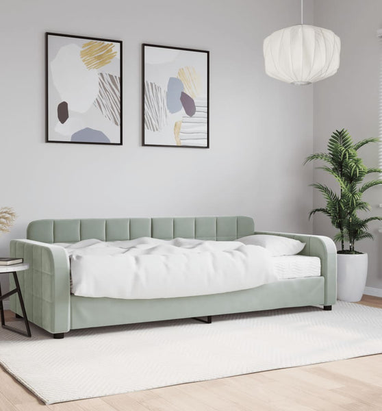 Tagesbett mit Matratze Hellgrau 90x190 cm Samt