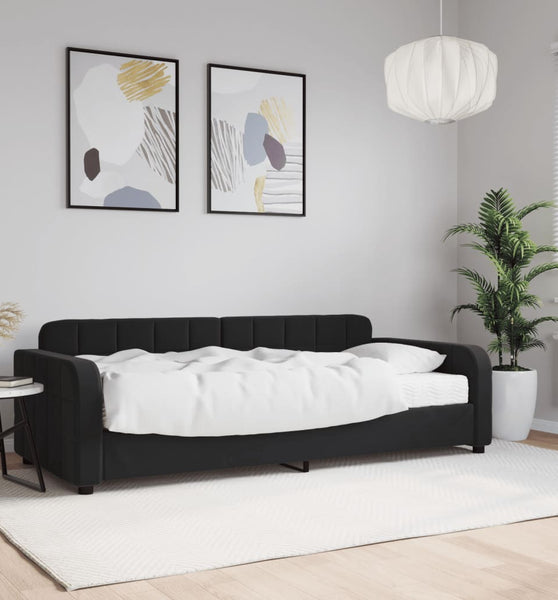 Tagesbett mit Matratze Schwarz 90x190 cm Samt