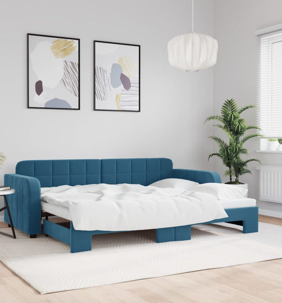Tagesbett Ausziehbar Blau 80x200 cm Samt