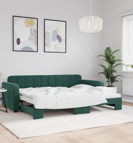 Tagesbett Ausziehbar Dunkelgrün 80x200 cm Samt