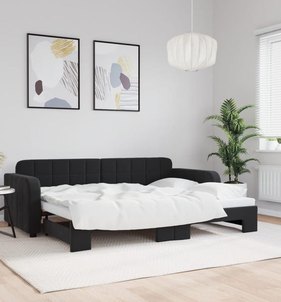 Tagesbett Ausziehbar Schwarz 80x200 cm Samt