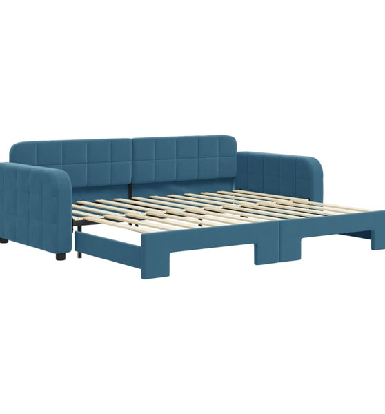 Tagesbett Ausziehbar Blau 90x200 cm Samt