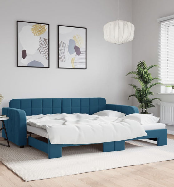 Tagesbett Ausziehbar Blau 90x200 cm Samt