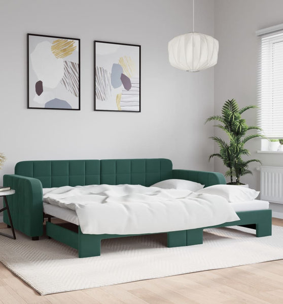 Tagesbett Ausziehbar Dunkelgrün 90x200 cm Samt