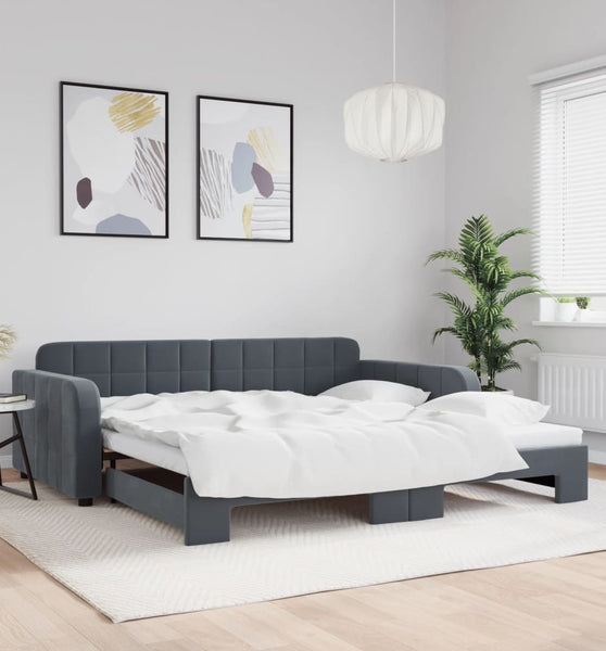 Tagesbett Ausziehbar Dunkelgrau 100x200 cm Samt