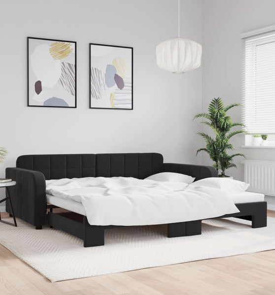 Tagesbett Ausziehbar Schwarz 100x200 cm Samt