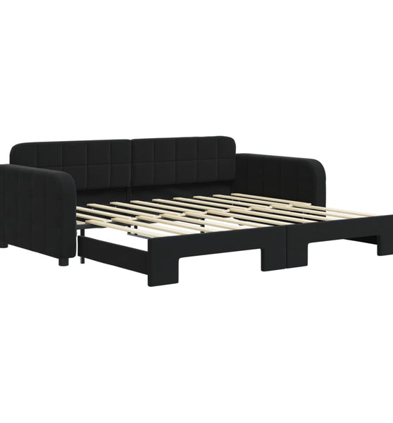 Tagesbett Ausziehbar Schwarz 90x190 cm Samt