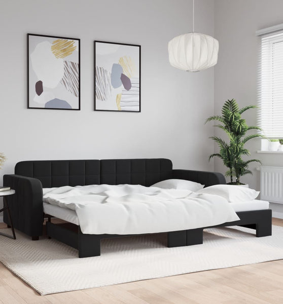 Tagesbett Ausziehbar Schwarz 90x190 cm Samt