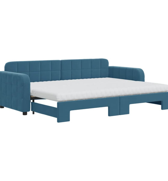 Tagesbett Ausziehbar mit Matratzen Blau 80x200 cm Samt
