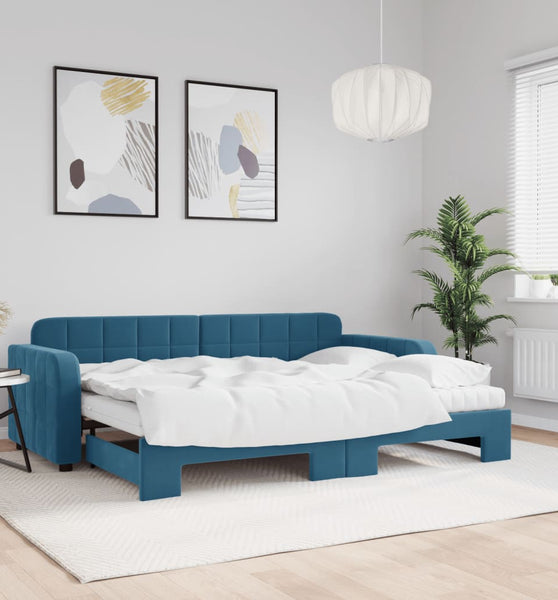 Tagesbett Ausziehbar mit Matratzen Blau 80x200 cm Samt
