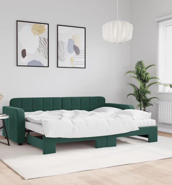 Tagesbett Ausziehbar mit Matratzen Dunkelgrün 80x200 cm Samt