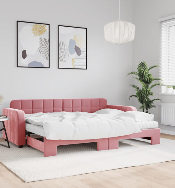 Tagesbett Ausziehbar mit Matratzen Rosa 80x200 cm Samt