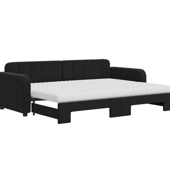 Tagesbett Ausziehbar mit Matratzen Schwarz 80x200 cm Samt