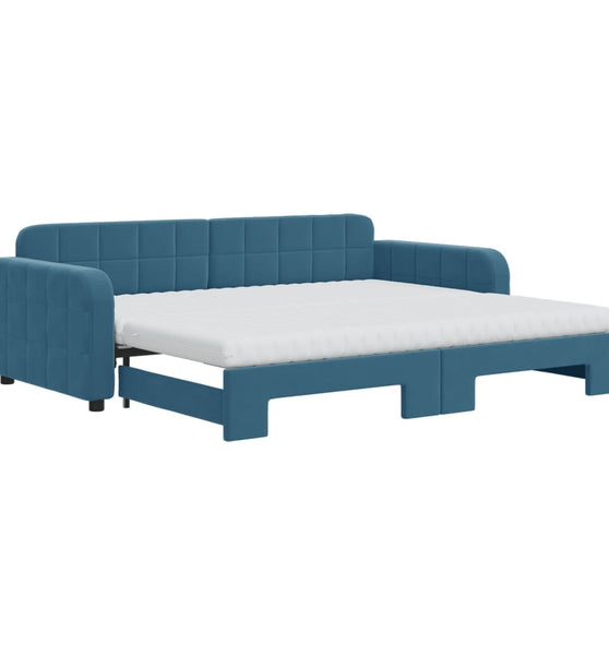 Tagesbett Ausziehbar mit Matratzen Blau 90x200 cm Samt
